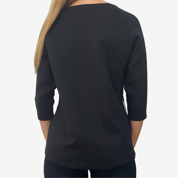 Reiss Melinda Mixed Media Top Small Black White Cotton Blend Lace Abstract - Picture 2 of 13